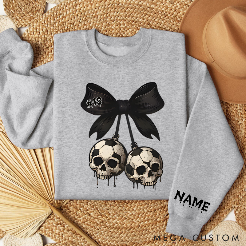 Personalized Spooky Soccer Sweatshirt Featuring Custom Number and Skull Graphics 