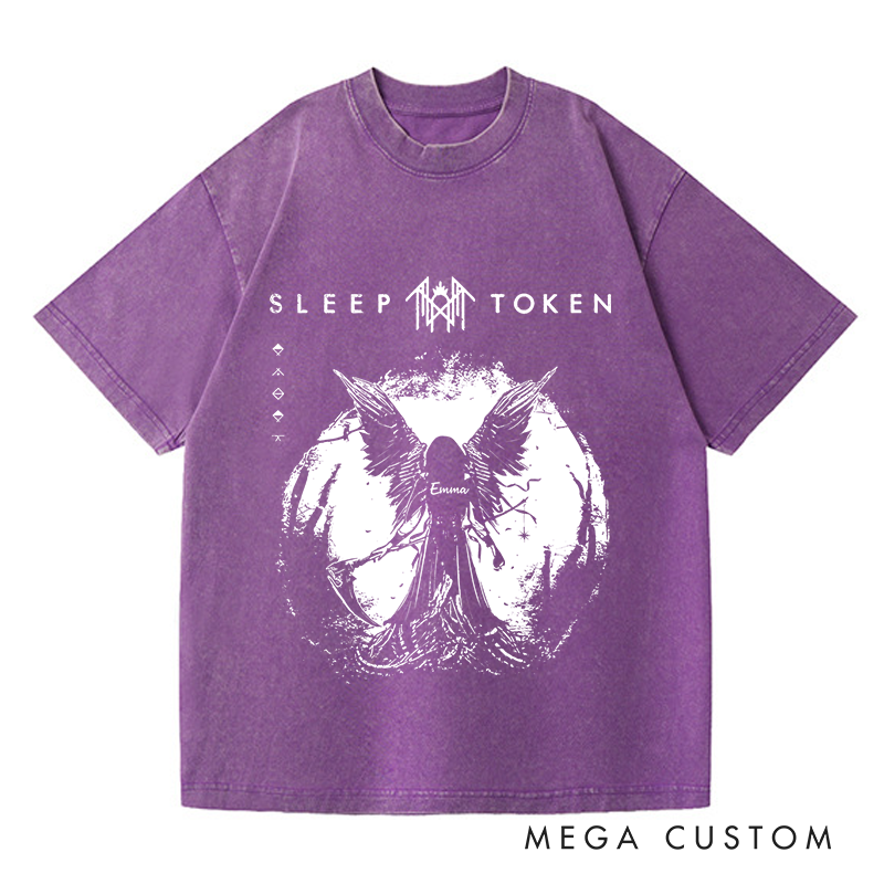 Personalized Washed T-Shirts Dark and Intriguing Angel Wings Mysterious T-Shirt