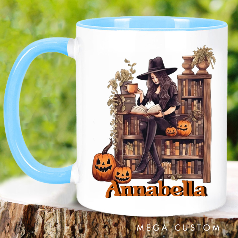 Personalized Witchy Reading Mugs Custom Pumpkin Coffee Mug with Name Halloween Librarian Mug Book Lover Gift for Halloween Gift