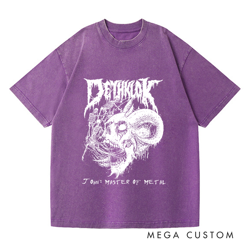 Personalized Washed T-Shirts Dark Metal Skull Artistic and Bold Graphic T-Shirt
