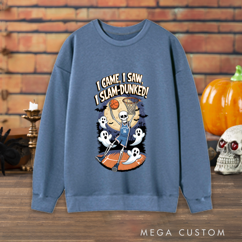 Personalized Halloween Sweatshirt with Skeleton Basketball Design, Custom Name, and Number