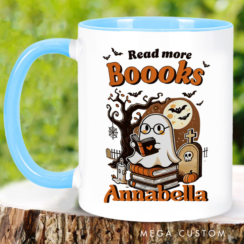 Personalized Read More Boooks Mugs Custom Ghost Reading Coffee Mug with Name Spooky Ghost Mug Book Lover Gift for Librarian Gift