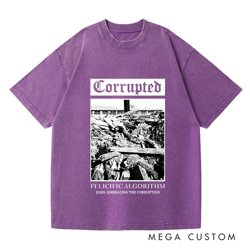 Personalized Washed T-Shirts Corrupted Minimalist Black and White Urban Debris Artwork T-Shirt