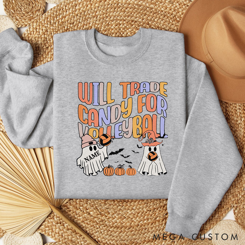 Personalized "Will Trade Candy for Volleyball" Sweatshirt with Customizable Details 