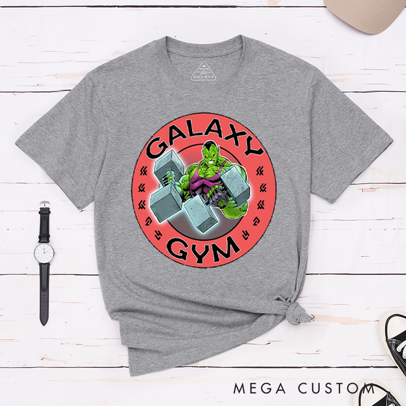Personalized Cosmic Gym T-Shirt with a Unique Green Alien Character for Fitness Enthusiasts Bodybuilders and Gym Lovers