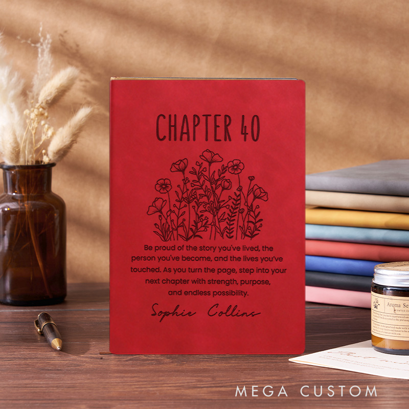 Personalized Chapter 40 Journals Engraved Fortieth One More Chapter Journals with Name Leather Notebooks Book Lover Gift Bookish Gift Librarian Gift
