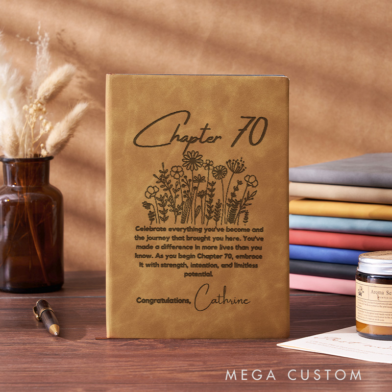 Personalized Chapter 70 Journals Engraved Leather A5 Notebook with Name for 70th Birthday Gift Book Lover Gift Bookish Gift