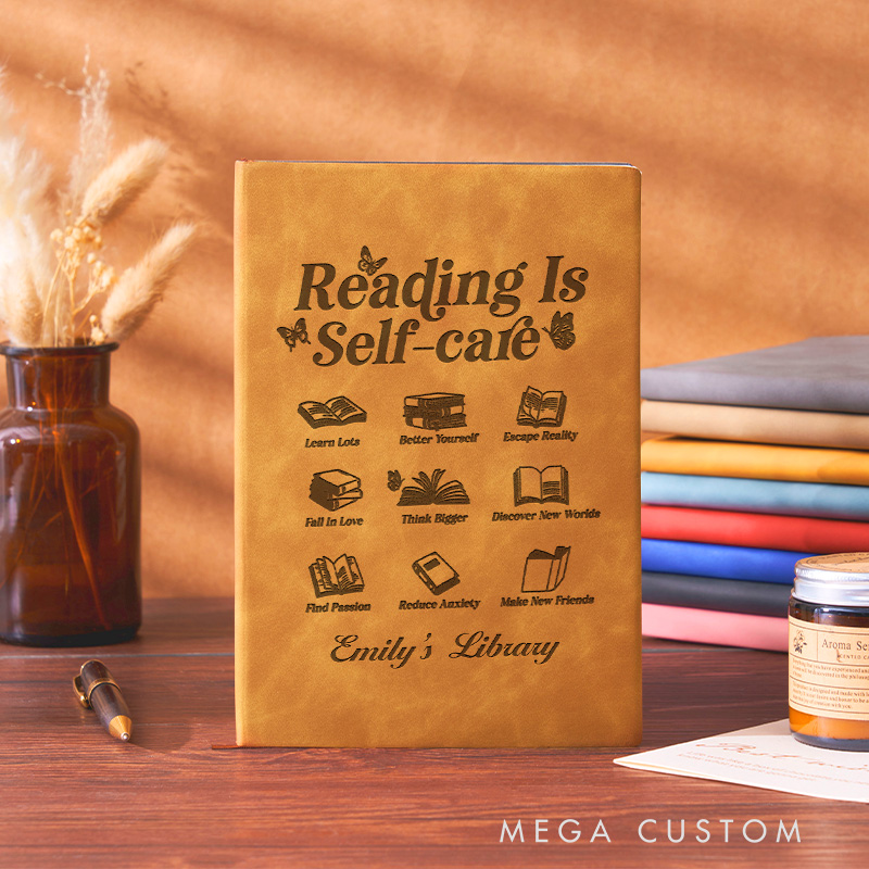 Personalized Reading is Self-Care Journals Engraved Leather A5 Notebook with Name for Librarian Gift Book Lover Gift Bookish Gift
