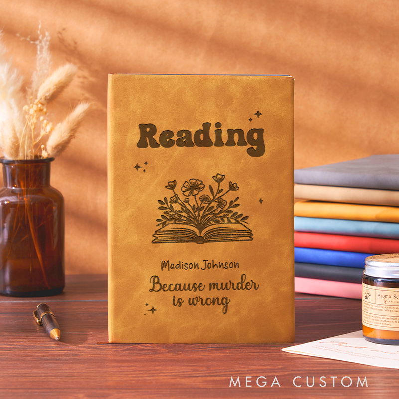Personalized Reading because Murder is Wrong Journals Engraved Leather A5 Notebook with Name for Librarian Gift Book Lover Gift Bookish Gift