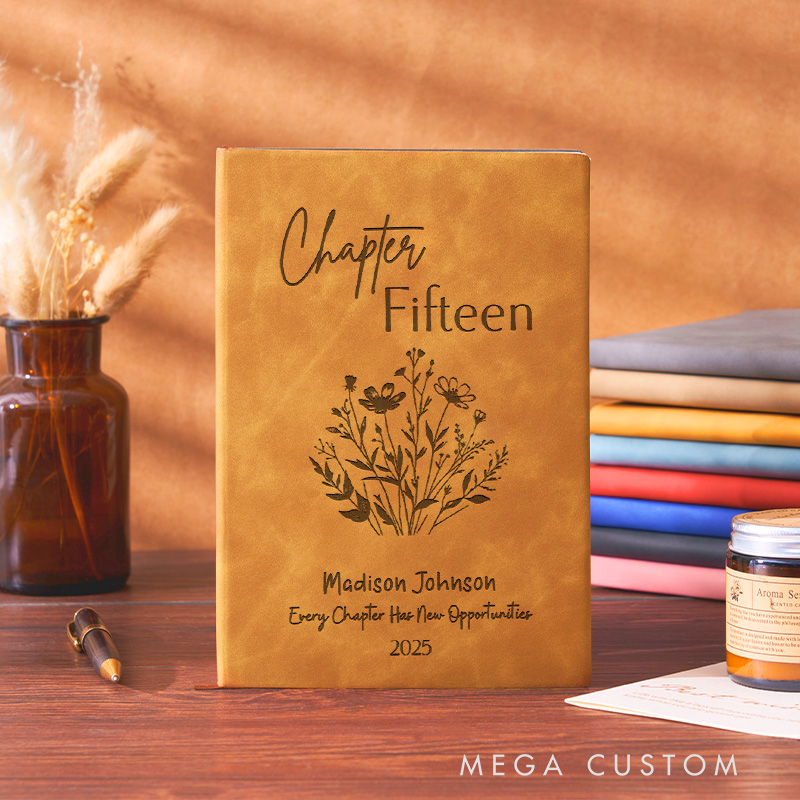Personalized Chapter Fifteen Journals Leather A5 Notebook with Name Fifteenth Birthday Journal for Librarian Gift Book Lover Gift Bookish Gift