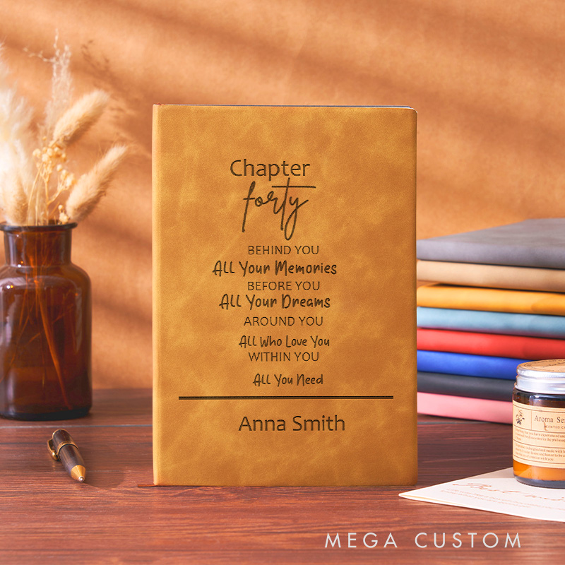 Personalized Fortieth One More Chapter Journals Leather A5 Notebook with Name Bookish Journal for Librarian Gift Book Lover Gift 40th Birthday Gift