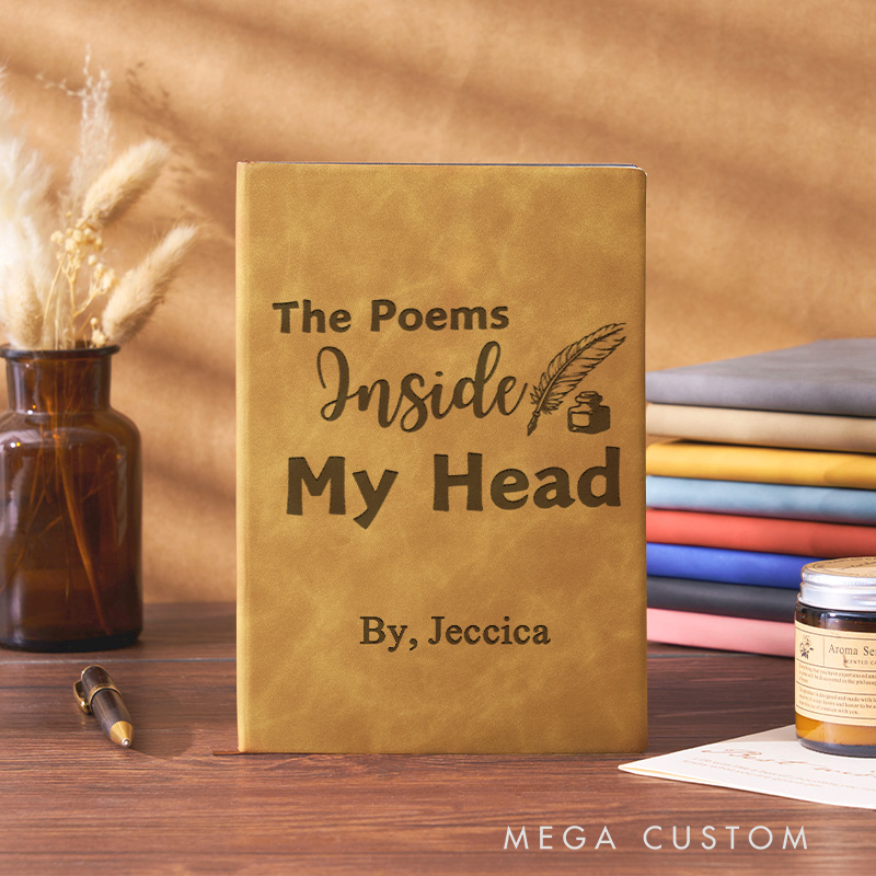 Personalized the Poem inside My Head Journal Engraved Leather Poetry A5 Notebook with Name Poem writing Journal for Book Lover Gift Bookish Gift Librarian Gift