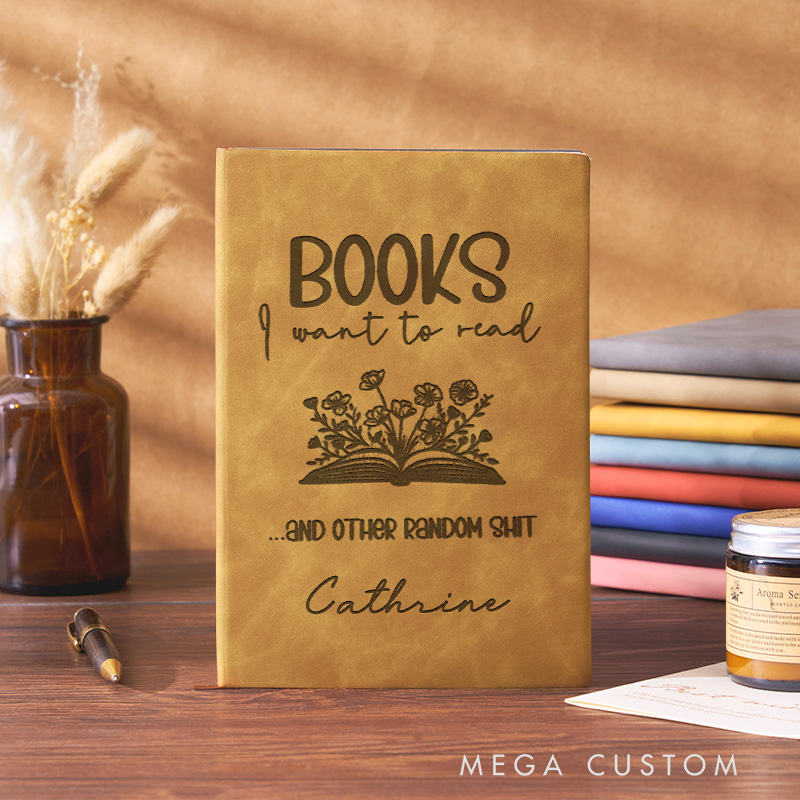 Personalized Books I Want to Read Journal Leather Book Flower Notebook with Name Reading Journal for Book Lover Gift Bookish Gift Librarian Gift