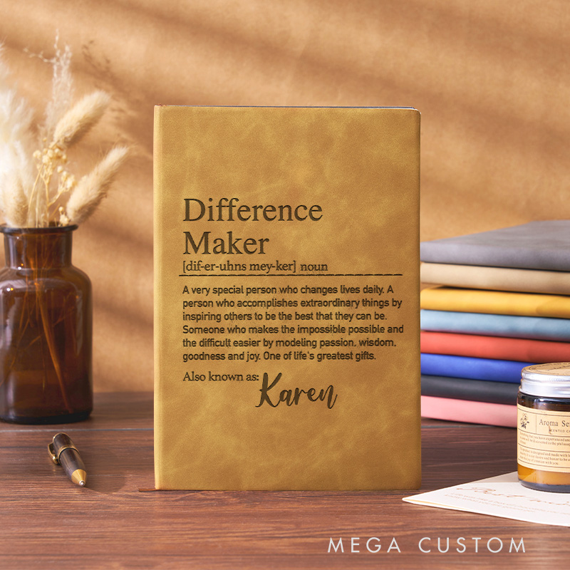 Personalized Difference Maker Journal Leather Reading Notebook with Name For Book Readers for Book Lover Gift Librarian Gift Reading Gift