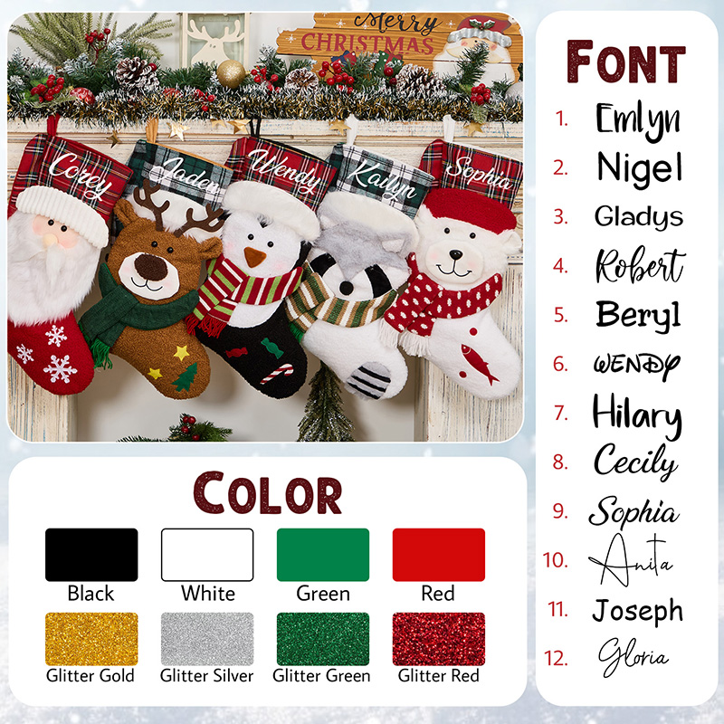 Personalized 3D Family Christmas Stocking with Name Embroidered Christmas Stocking with Name Monogram Stockings