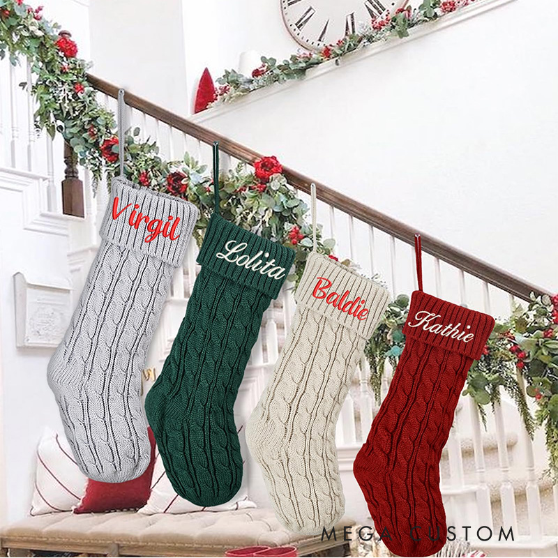 Personalized Family Christmas Stockings Embroidered Christmas Stocking Knitted Stockings with Name Monogram Stocking Holiday Decor Gift