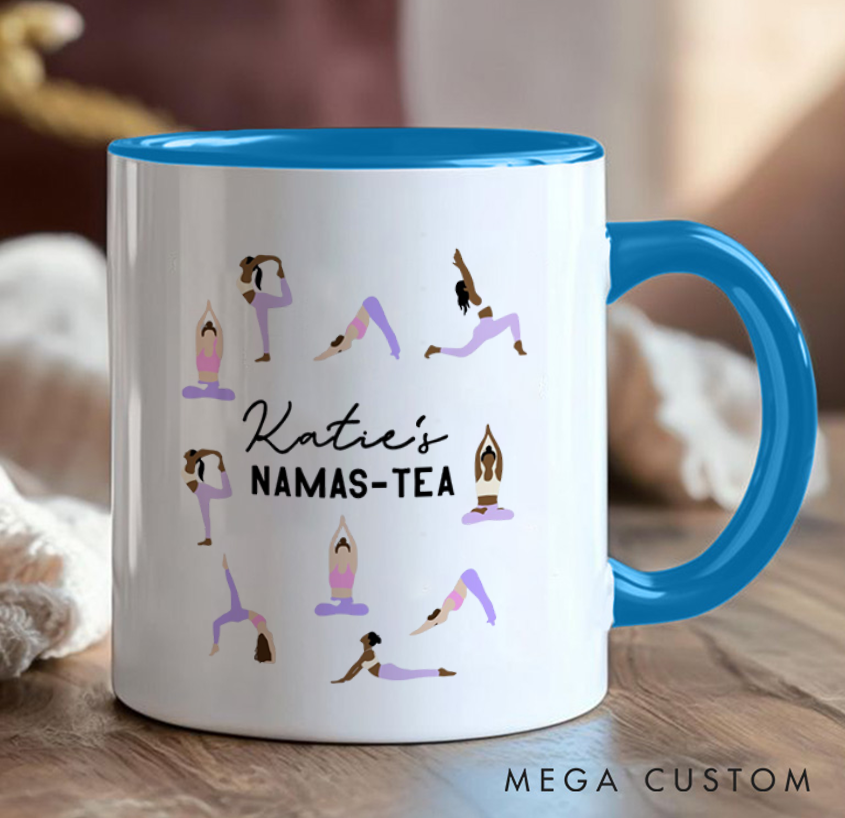 Personalized Yoga Mug with Namas-Tea Design Pilates Yoga Pose Mug Yogi Namaste Bag Perfect Gift for Yoga Lover