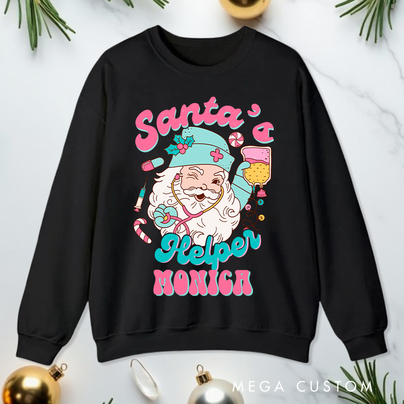 Personalized Nurse Sweatshirt Customized Santa's Helper Nurse Design Sweatshirt Nurse Christmas Gifts 