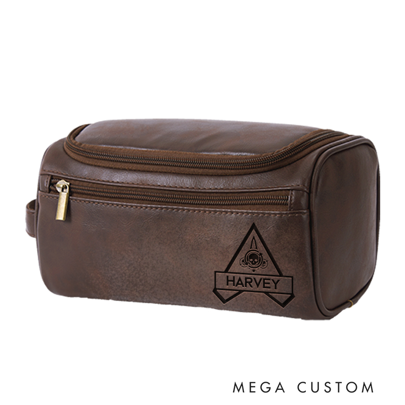 Personalized Battle Royal Game Inspired Leather Dopp Kit Gamer Mens Leather Toiletry Bag Engraved Dopp Bag Gift For Men