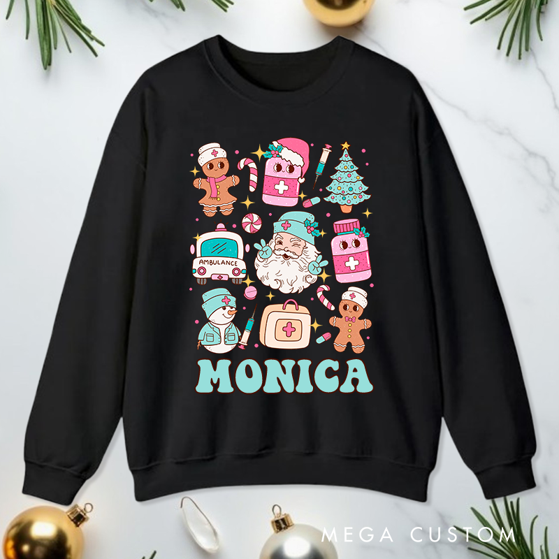 Personalized Nurse Sweatshirt Customized Festive Nurse Collage Design Sweatshirt Nurse Christmas Gifts 