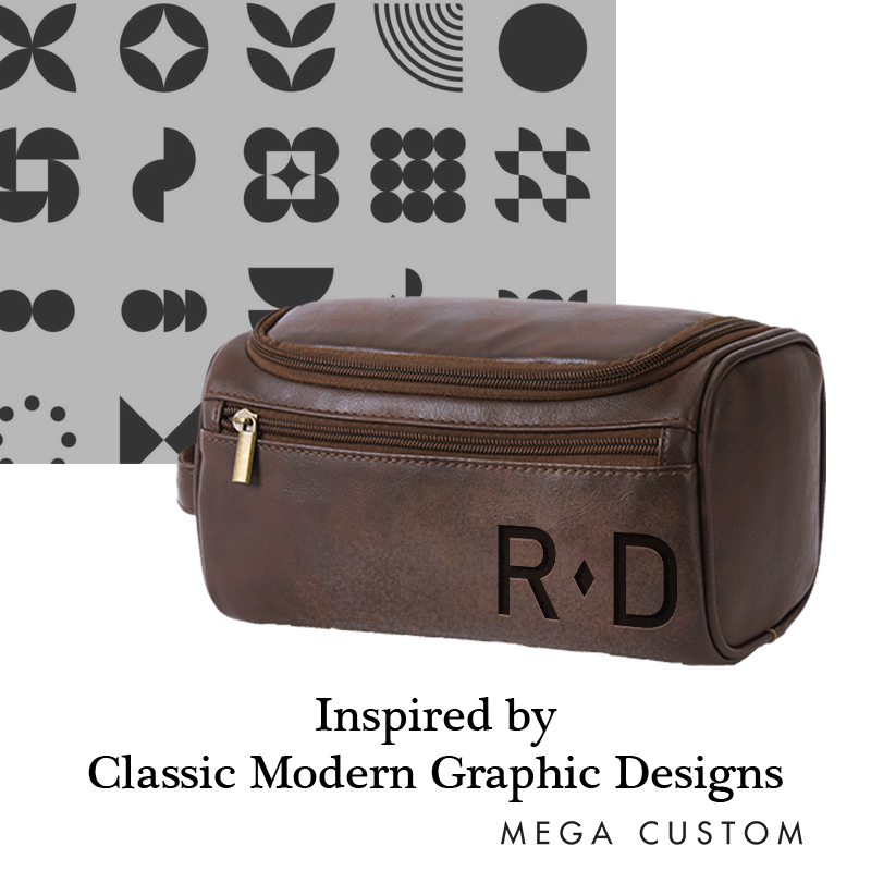 Personalized Classic Modern Graphic Leather Dopp Kit Art Lover Mens Leather Toiletry Bag Engraved Dopp Bag Gift For Men
