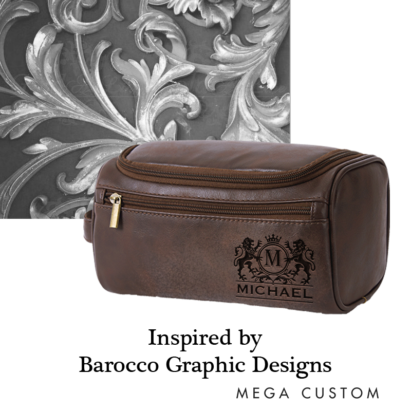 Personalized Barocco Graphic Leather Dopp Kit Art Lover Mens Leather Toiletry Bag Engraved Dopp Bag Gift For Men