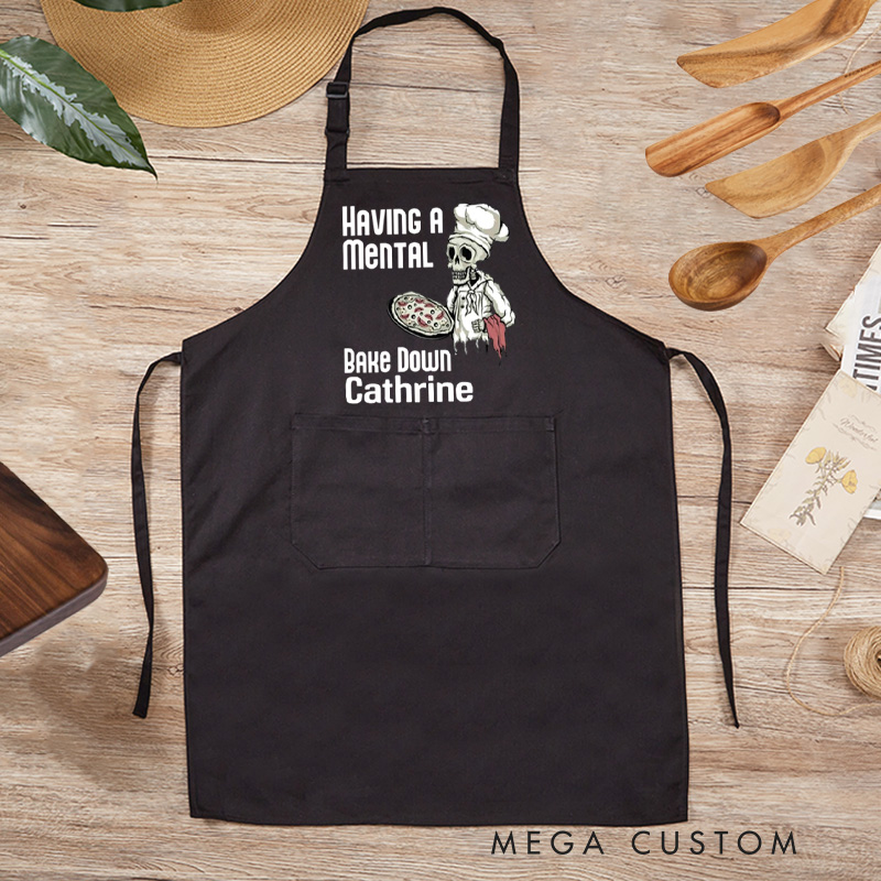 Personalized Having a Mental Bake Down Apron Halloween Skeleton Baker Apron with Name Halloween Baking Apron for Baking Lover Gift