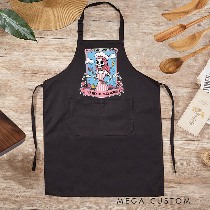 Personalized the Mental Bake Down Apron Custom Skeleton Apron with Name Halloween Spooky Baking Apron for Baking Lover Gift