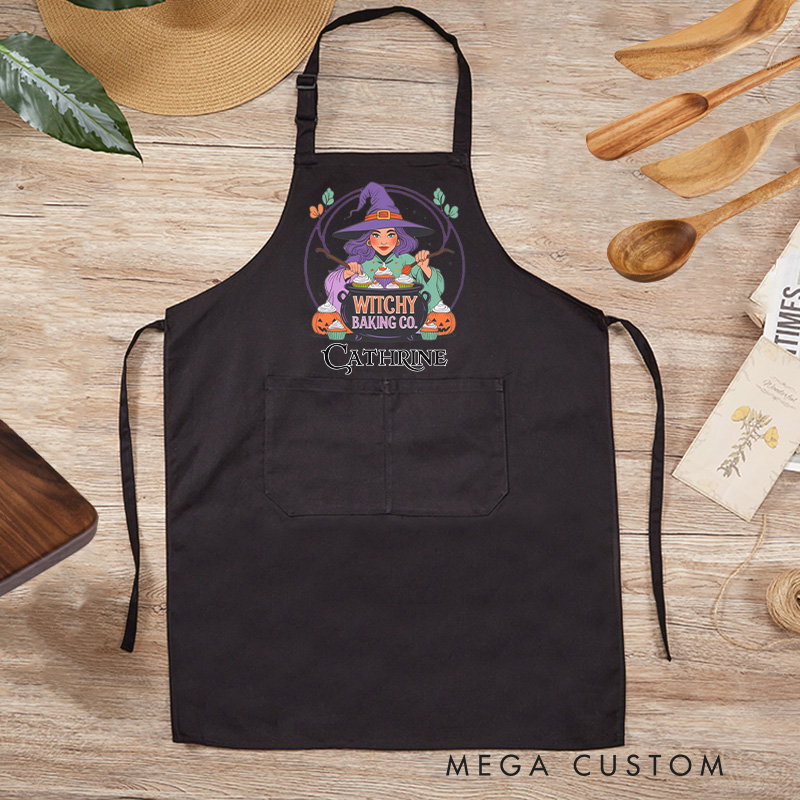 Personalized Witchy Baking Apron Custom Witchy Baker Apron with Name Halloween Apron with Pocket for Baking Lover Gift