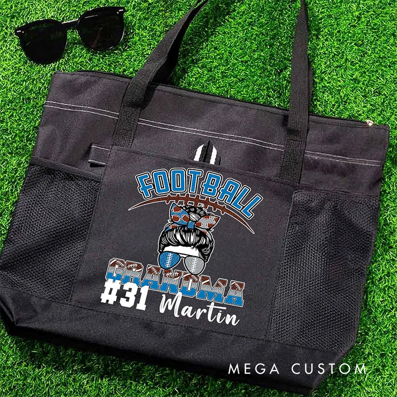 Personalized Football Grandma Tote Bag with Custom Name and Number