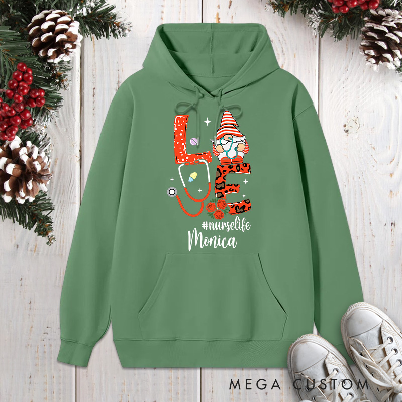 Personalized Hoodies for Nurse Customized Love NurseLife Christmas Gnome Design Hoodies Xmax Gift