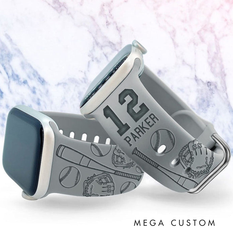 Personalized Baseball Watch Band with Engraved Name and Jersey Number  