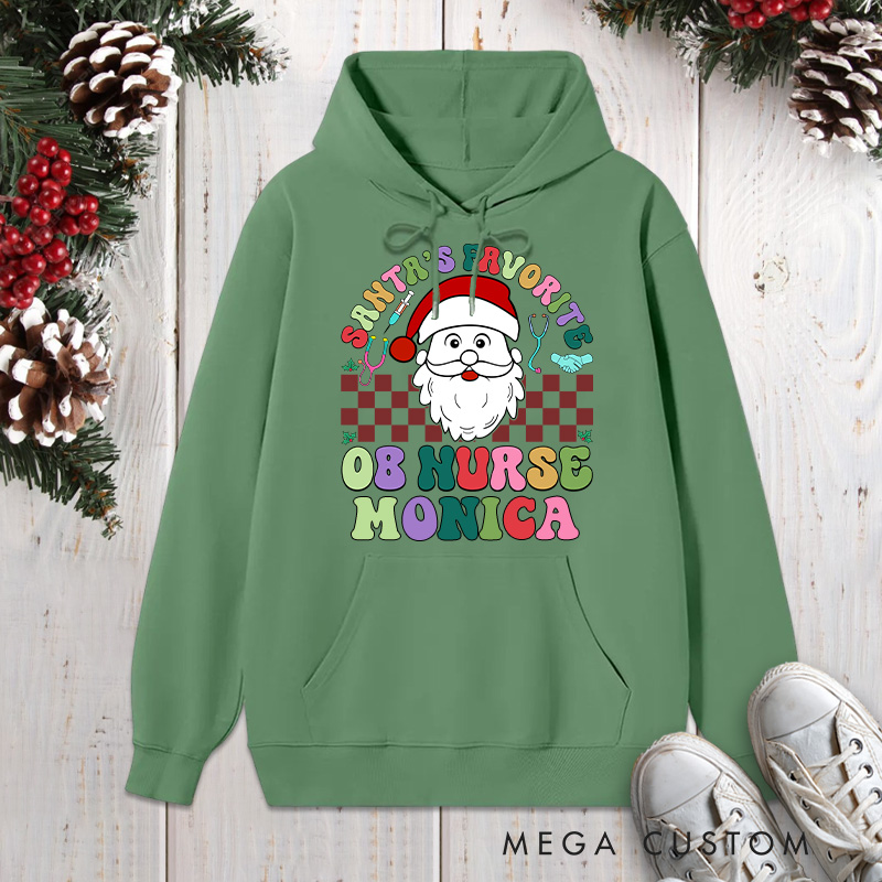 Personalized Hoodies for Nurse Customized Santa's Favorite OB Nurse Design Hoodies Xmax Gift