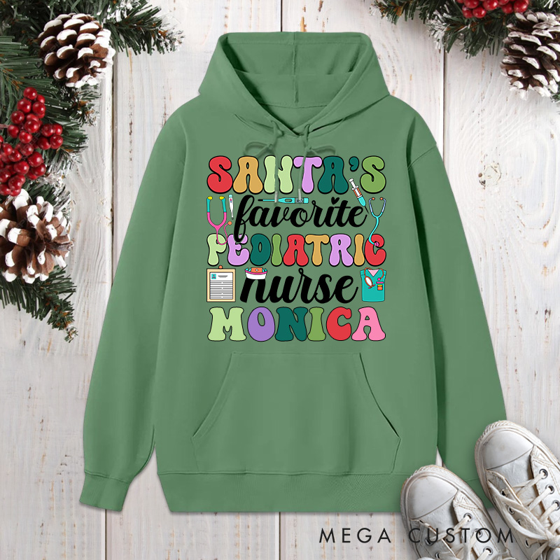 Personalized Hoodies for Nurse Customized Santa's Favorite Pediatric Nurse Design Hoodies Xmax Gift