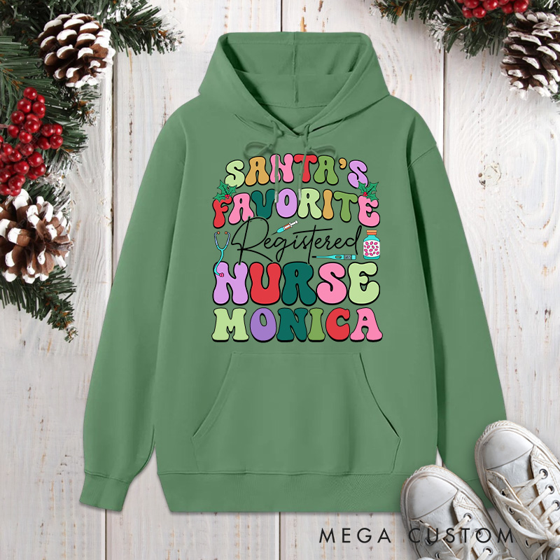 Personalized Hoodies for Nurse Customized Santa's Favorite Registered Nurse Design Hoodies Xmax Gift