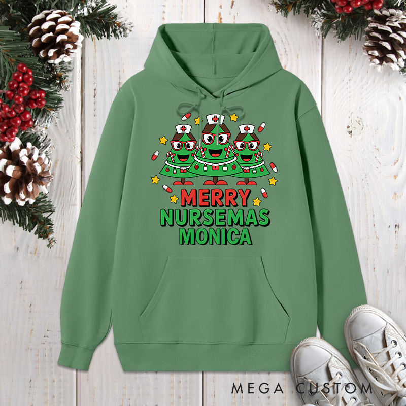 Personalized Hoodies for Nurse Customized Merry Nursemas Design Hoodies Xmax Gift