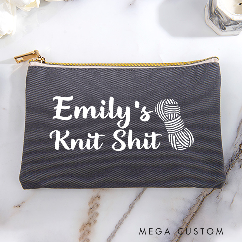 Personalized Knit Shit Storage Bag for Knitting Lover Zippered Project Pouch Gift for Yarn Lovers