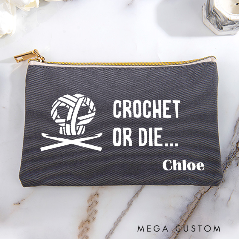 Personalized Crochet or Die Storage Bag for Crocheting Lover Zippered Project Pouch Gift for Yarn Lovers