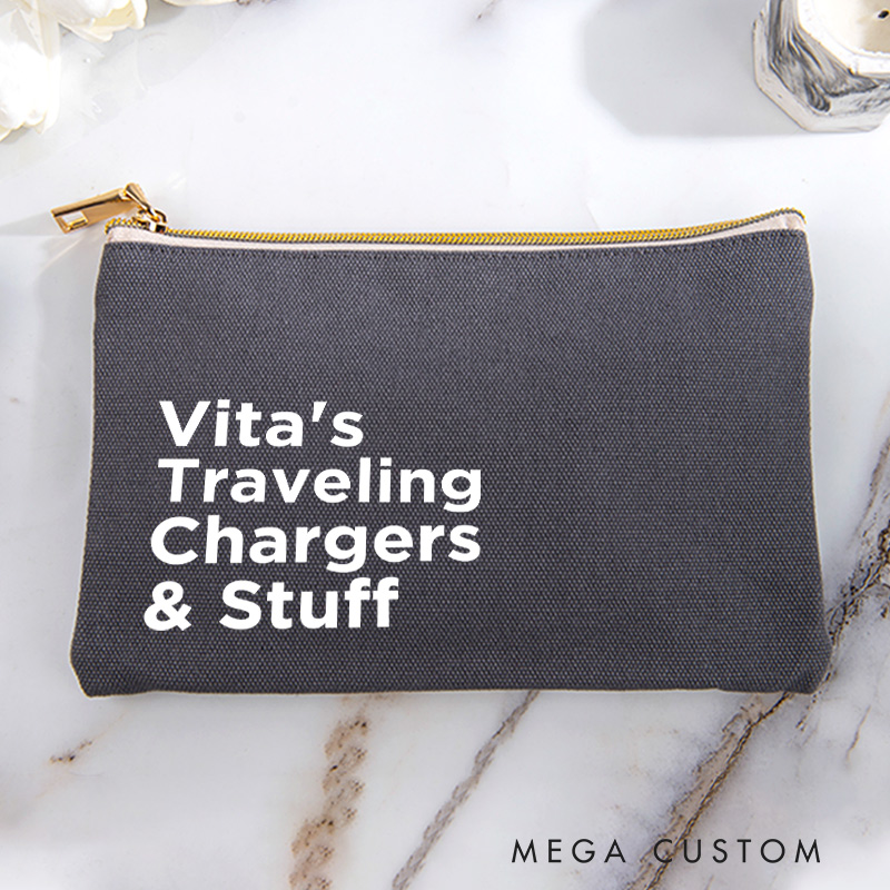Personalized Traveling Chargers and Stuff Storage Bag for Traveling Lover Zippered Project Pouch Gift for Travelers