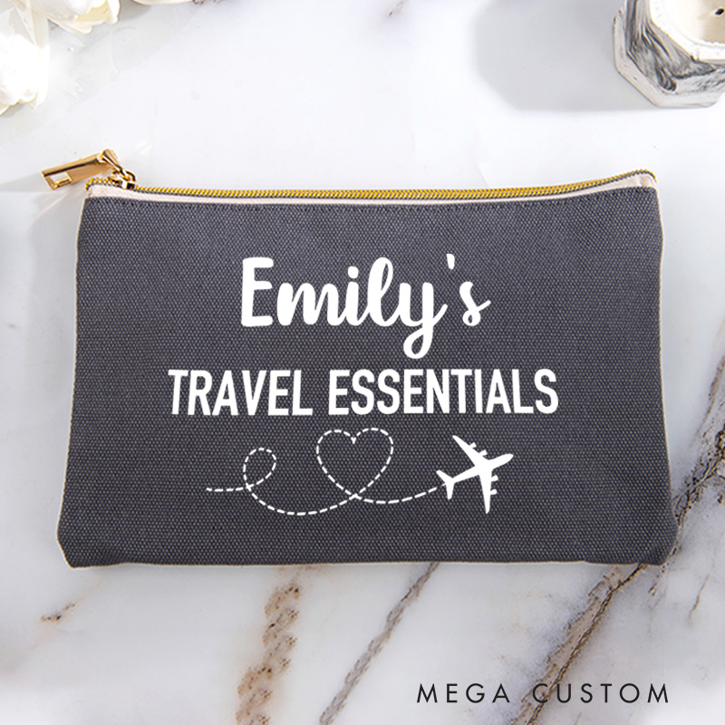 Personalized Travel Essentials Storage Bag for Traveling Lover Zippered Project Pouch Gift for Travelers