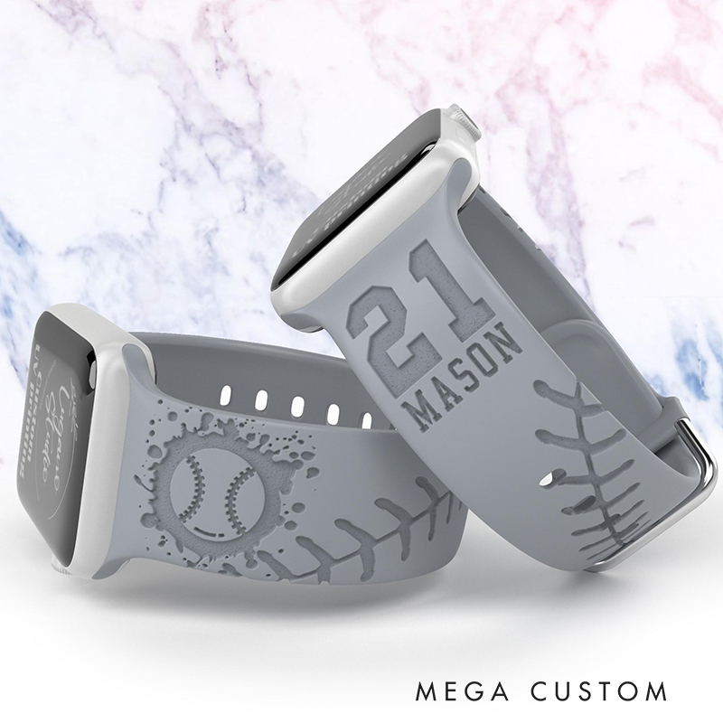 Personalized Baseball Silicone Watch Band with Custom Name and Number  