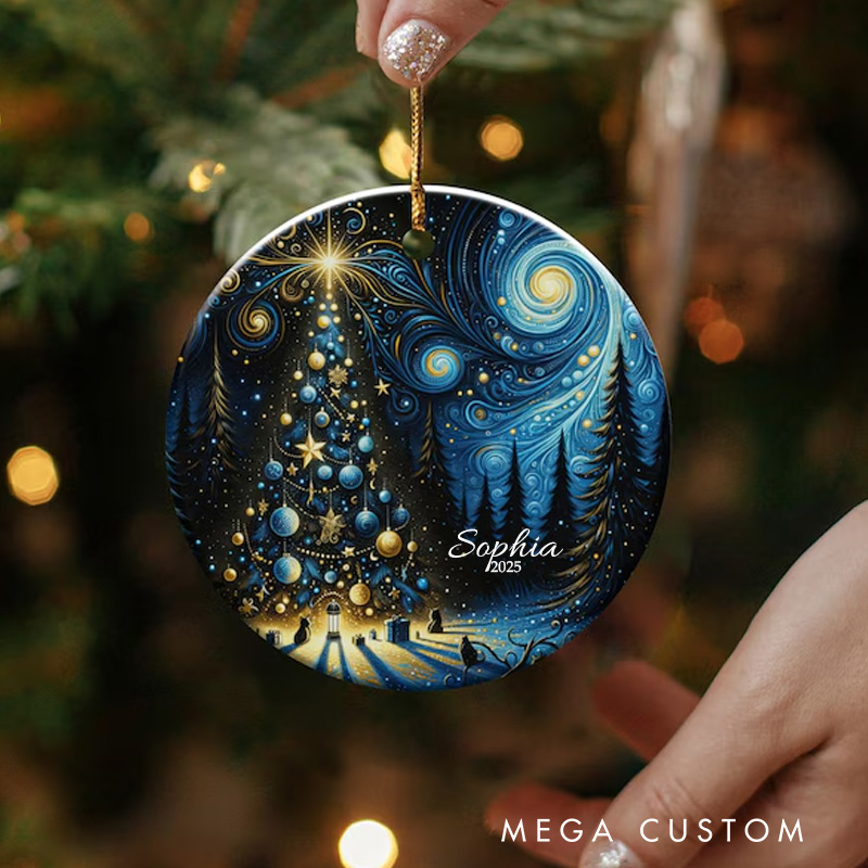 Personalized Starry Night Art Ceramic Christmas Ornament Glass Ornament Art Lovers Christmas Gift Artistic Xmas Gift Christmas Decor