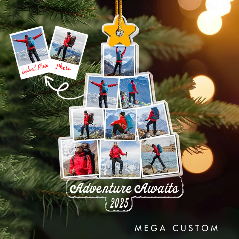 Personalized Photo Camping Christmas Tree Ornament Outdoor Hiking Lover Christmas Decor Gift for Travel Family 