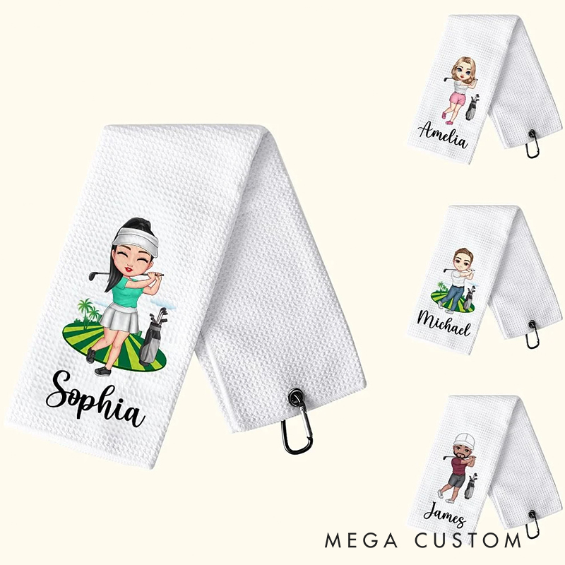 Personalized Golf Towel with Custom Character and Name Design 