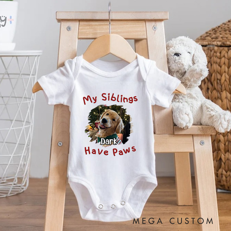 Personalized My Sibling Has Paw Photo Baby Bodysuit Pet Lover Gifts