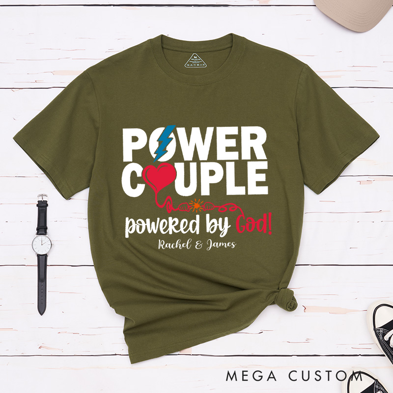 Personalized Power Couple Classic T-Shirt with Name Crew Neck Shirt Christian Shirt Religious Gift Birthday for Couple