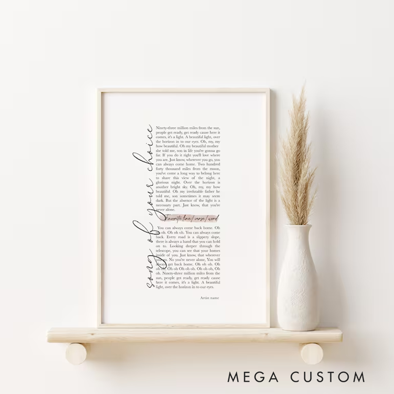 Personalized Song Lyric Print Custom Lyrics Wall Art Without Frame Music Quote Poster Custom Song Art
