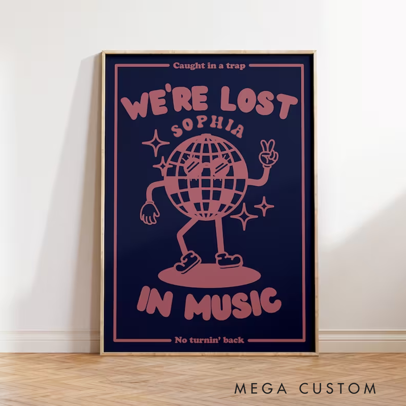 Personalized Lost in Music Disco Mascot Music Print and Poster Wall Art Without Frame