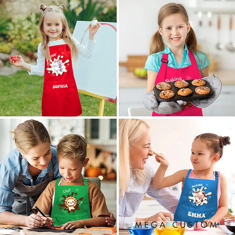 Personalized Adjustable Kid Apron Baking Hat Set Apron Animal Fantasy Apron with Name Baking Lover Gift Birthday Holiday Gift for Kids