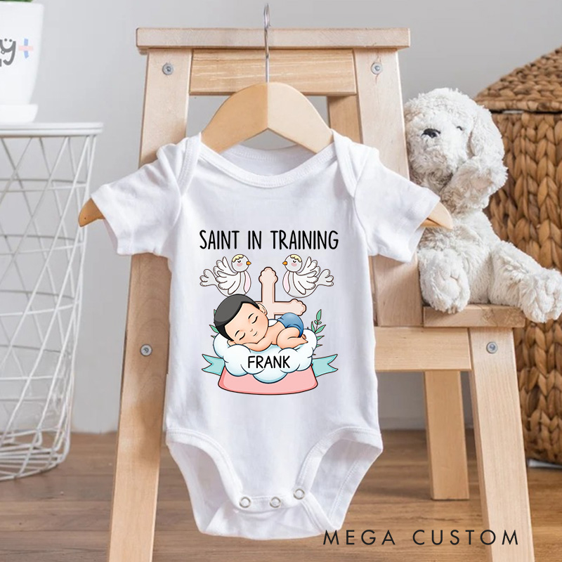 Personalized Saint in Training Baby Onesie